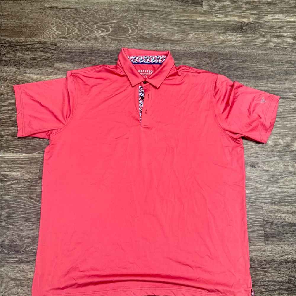 Maelreg Performance Polo Shirt Coral Red Patriotic Star Trim Size 3XL